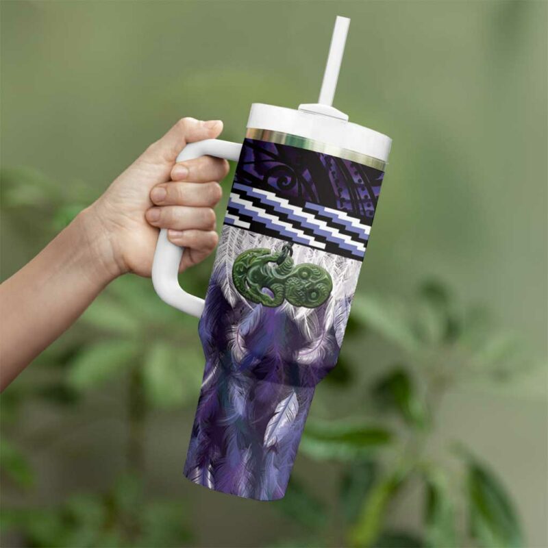 Purple Traditional Cloak Aotearoa Custom Stanley Quencher 40oz Stainless Steel Tumbler With Handle - Threewoofs - Image 3