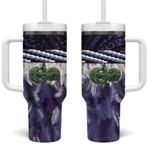 Purple Traditional Cloak Aotearoa Custom Stanley Quencher 40oz Stainless Steel Tumbler With Handle - Threewoofs