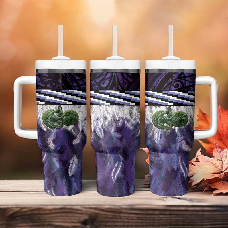 Purple Traditional Cloak Aotearoa Custom Stanley Quencher 40oz Stainless Steel Tumbler With Handle - Threewoofs - Image 4