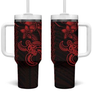 Red Hawaiian Kakau Turtle Polynesian Tribal Custom Stanley Quencher 40oz Stainless Steel Tumbler With Handle - Threewoofs