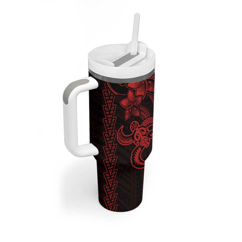 Red Hawaiian Kakau Turtle Polynesian Tribal Custom Stanley Quencher 40oz Stainless Steel Tumbler With Handle - Threewoofs - Image 2