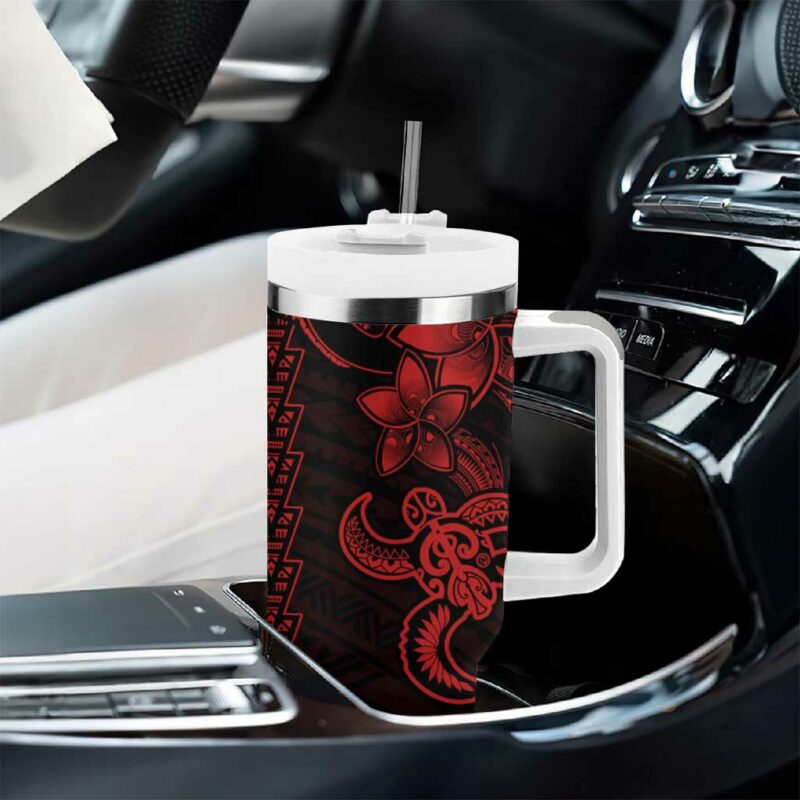 Red Hawaiian Kakau Turtle Polynesian Tribal Custom Stanley Quencher 40oz Stainless Steel Tumbler With Handle - Threewoofs - Image 8