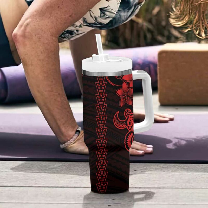 Red Hawaiian Kakau Turtle Polynesian Tribal Custom Stanley Quencher 40oz Stainless Steel Tumbler With Handle - Threewoofs - Image 6
