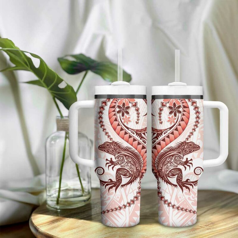 Red Maori Tuatara Luxury Pastel Custom Stanley Quencher 40oz Stainless Steel Tumbler With Handle - Threewoofs - Image 9