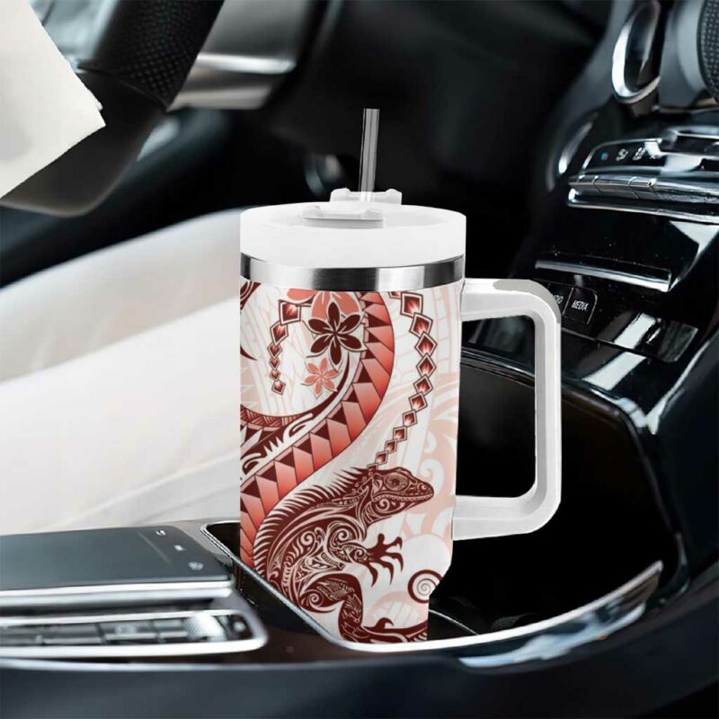 Red Maori Tuatara Luxury Pastel Custom Stanley Quencher 40oz Stainless Steel Tumbler With Handle - Threewoofs - Image 8