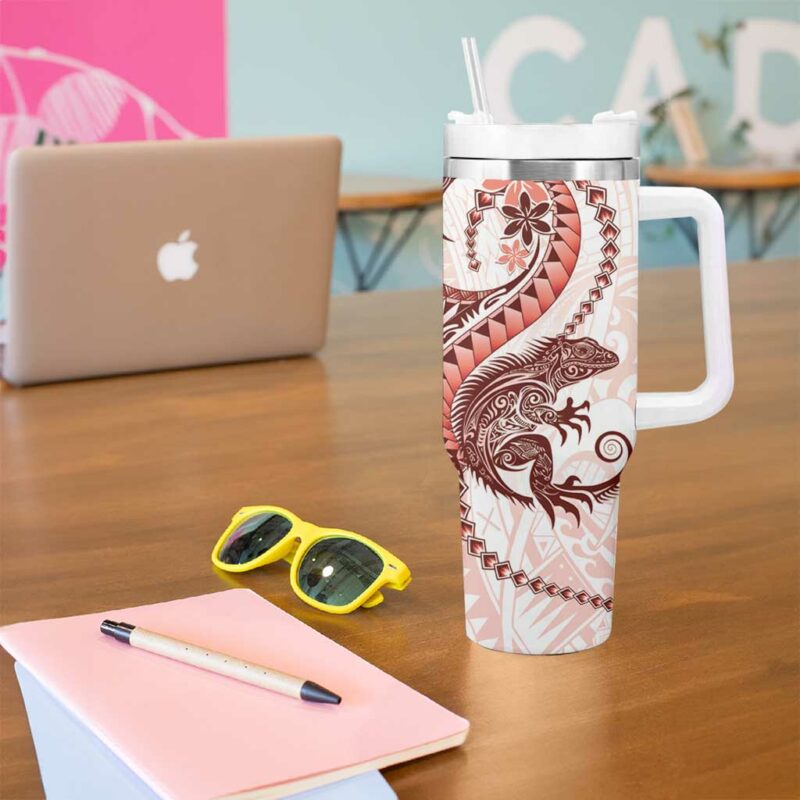 Red Maori Tuatara Luxury Pastel Custom Stanley Quencher 40oz Stainless Steel Tumbler With Handle - Threewoofs - Image 5
