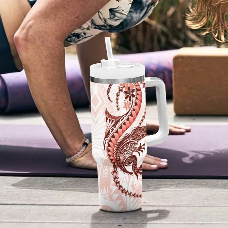 Red Maori Tuatara Luxury Pastel Custom Stanley Quencher 40oz Stainless Steel Tumbler With Handle - Threewoofs - Image 6