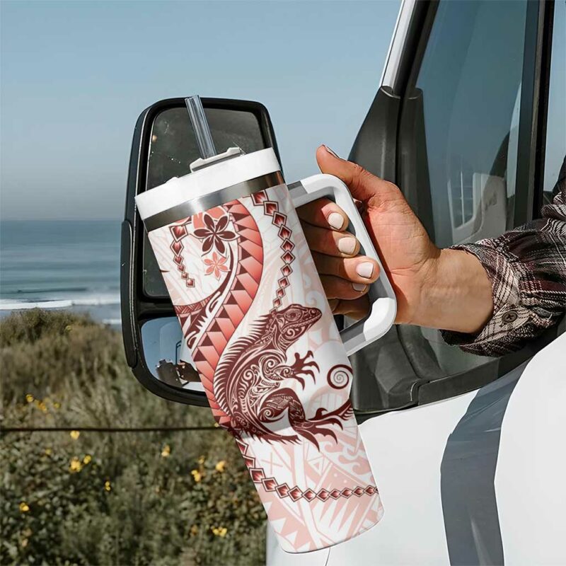 Red Maori Tuatara Luxury Pastel Custom Stanley Quencher 40oz Stainless Steel Tumbler With Handle - Threewoofs - Image 7