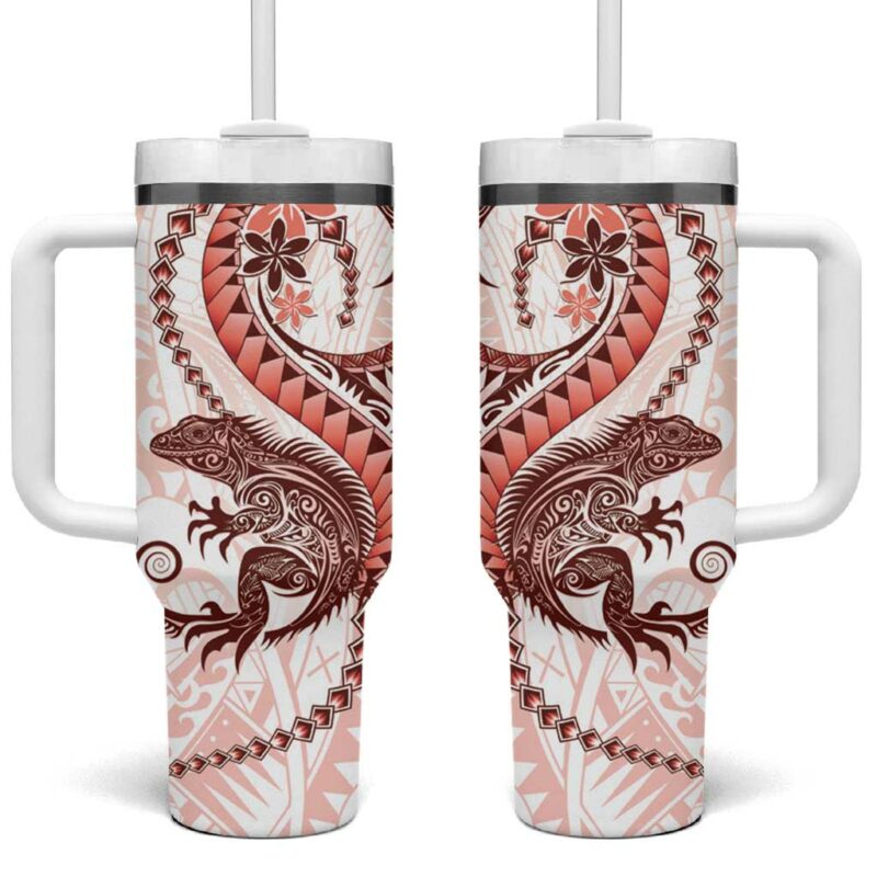 Red Maori Tuatara Luxury Pastel Custom Stanley Quencher 40oz Stainless Steel Tumbler With Handle - Threewoofs