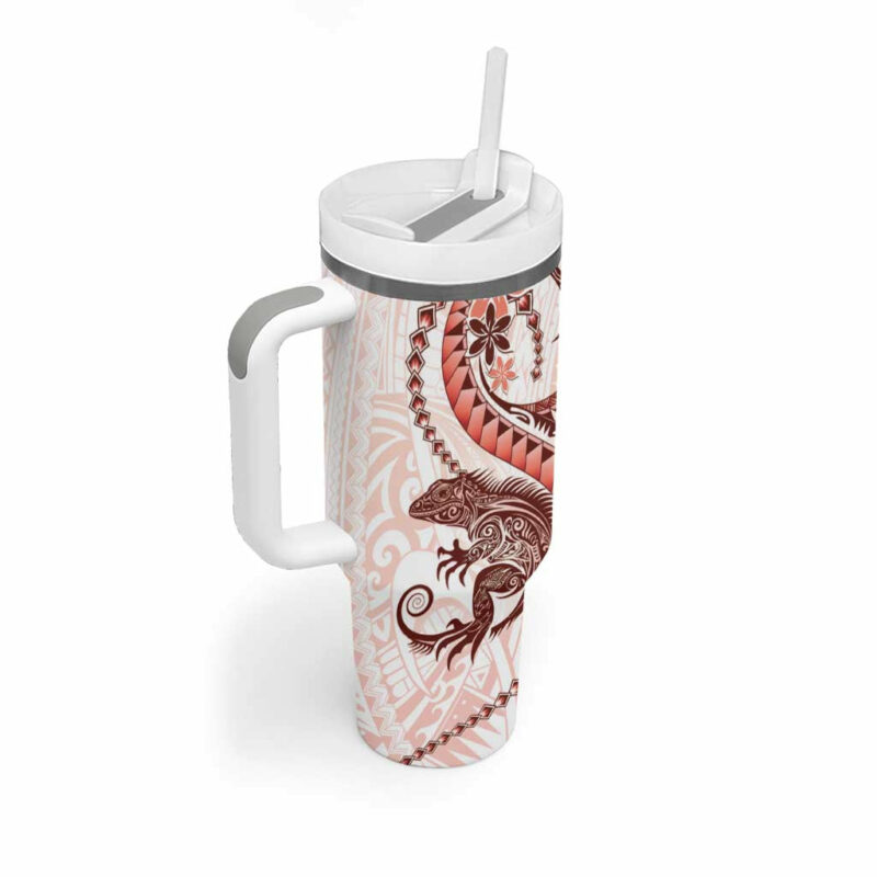 Red Maori Tuatara Luxury Pastel Custom Stanley Quencher 40oz Stainless Steel Tumbler With Handle - Threewoofs - Image 2