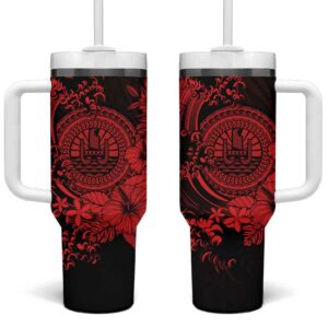 Red Polynesian Tahiti Island The Wave of Water Custom Stanley Quencher 40oz Stainless Steel Tumbler With Handle - Threewoofs