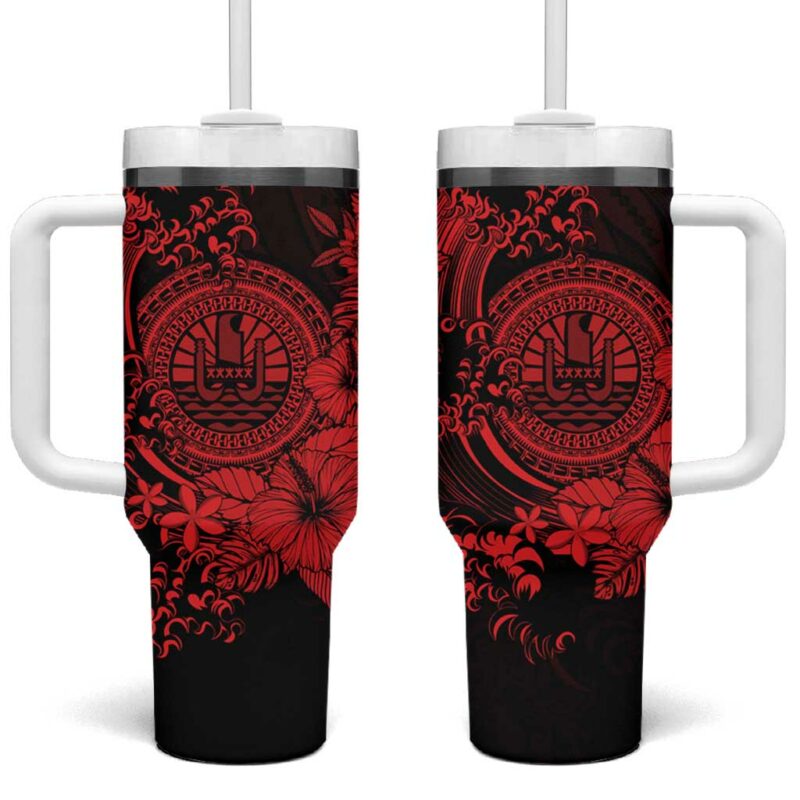 Red Polynesian Tahiti Island The Wave of Water Custom Stanley Quencher 40oz Stainless Steel Tumbler With Handle - Threewoofs