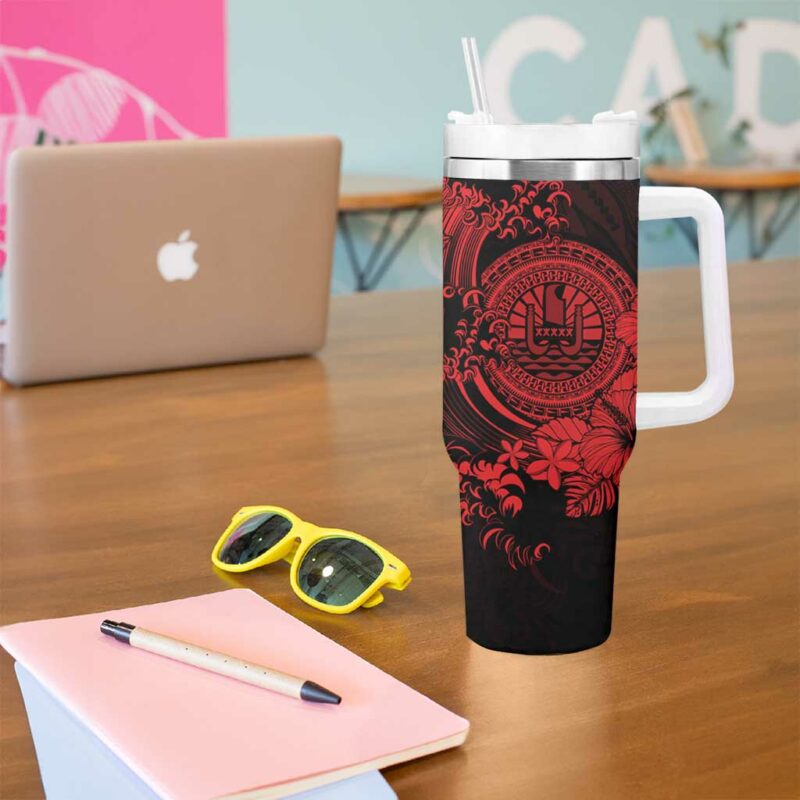 Red Polynesian Tahiti Island The Wave of Water Custom Stanley Quencher 40oz Stainless Steel Tumbler With Handle - Threewoofs - Image 5
