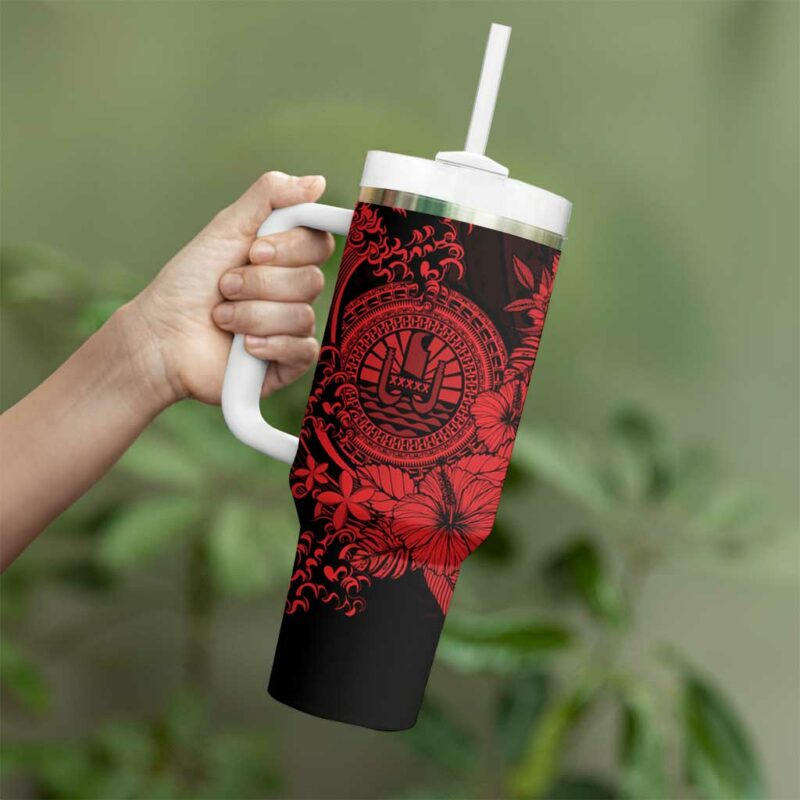 Red Polynesian Tahiti Island The Wave of Water Custom Stanley Quencher 40oz Stainless Steel Tumbler With Handle - Threewoofs - Image 3