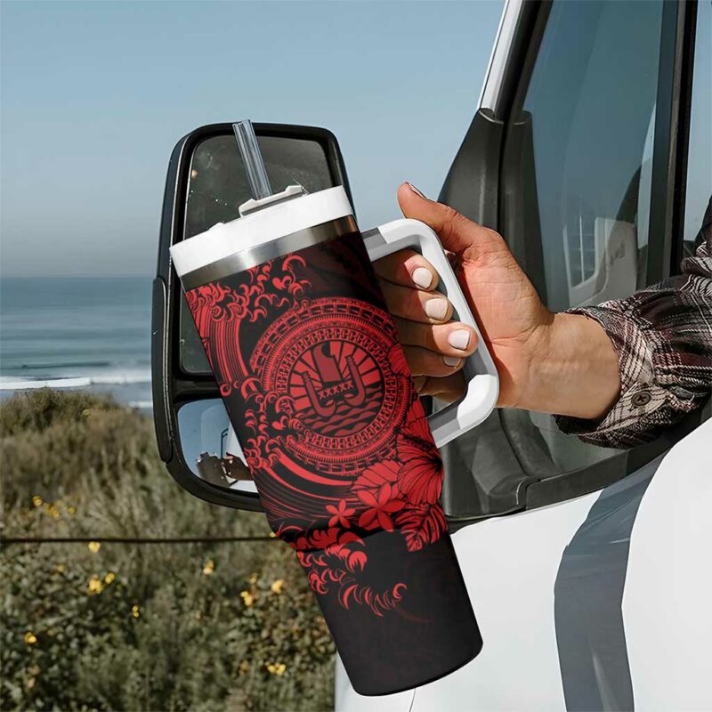 Red Polynesian Tahiti Island The Wave of Water Custom Stanley Quencher 40oz Stainless Steel Tumbler With Handle - Threewoofs - Image 7