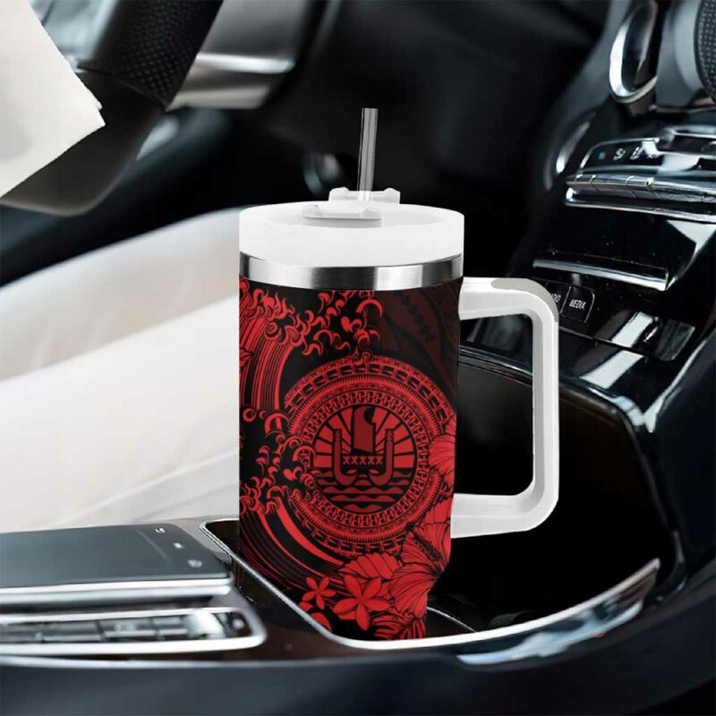 Red Polynesian Tahiti Island The Wave of Water Custom Stanley Quencher 40oz Stainless Steel Tumbler With Handle - Threewoofs - Image 8