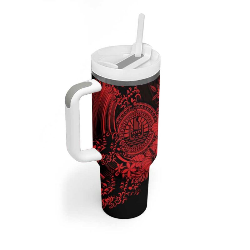 Red Polynesian Tahiti Island The Wave of Water Custom Stanley Quencher 40oz Stainless Steel Tumbler With Handle - Threewoofs - Image 2