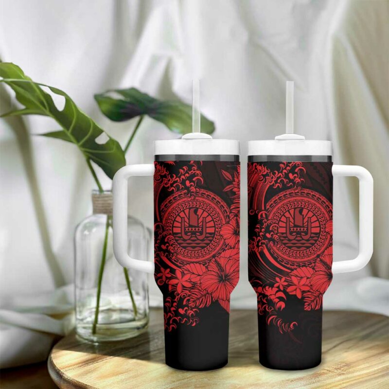 Red Polynesian Tahiti Island The Wave of Water Custom Stanley Quencher 40oz Stainless Steel Tumbler With Handle - Threewoofs - Image 9