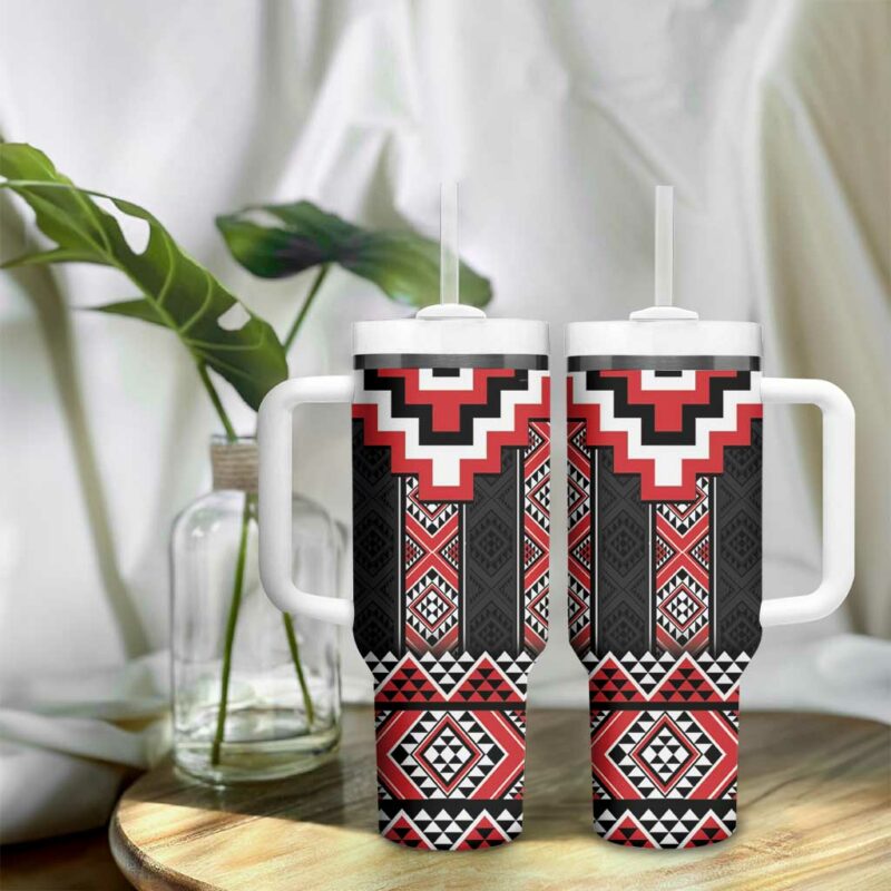 Red Taniko Aotearoa Niho Taniwha Mix Poutama Custom Stanley Quencher 40oz Stainless Steel Tumbler With Handle - Threewoofs - Image 9