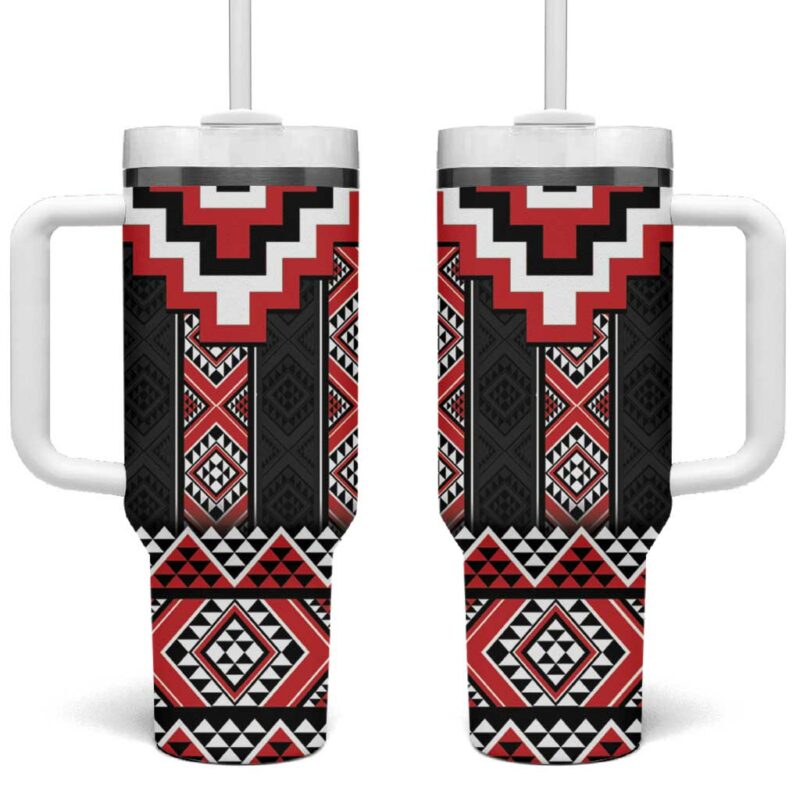 Red Taniko Aotearoa Niho Taniwha Mix Poutama Custom Stanley Quencher 40oz Stainless Steel Tumbler With Handle - Threewoofs