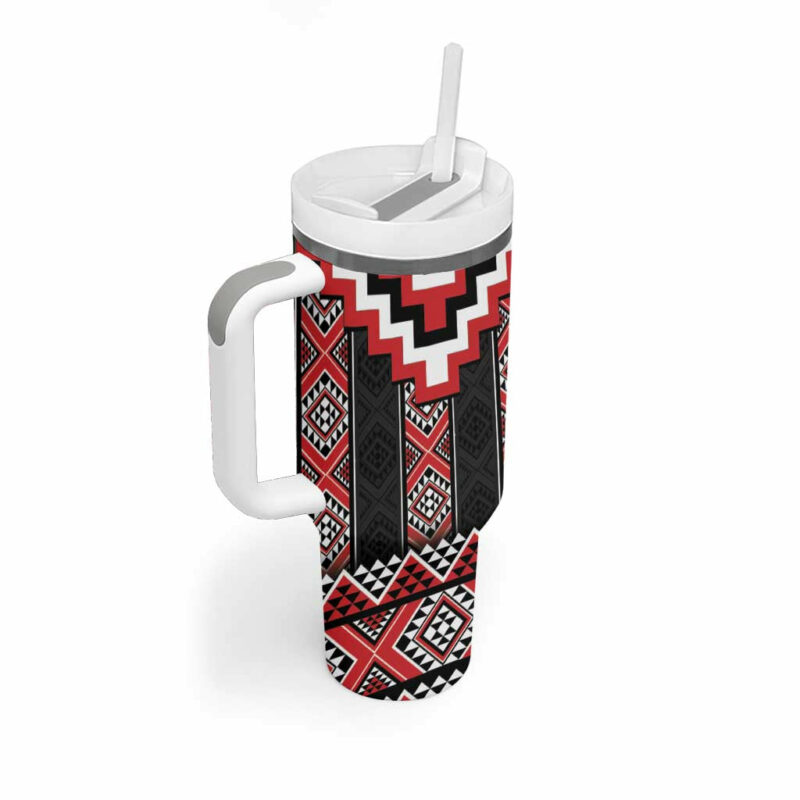Red Taniko Aotearoa Niho Taniwha Mix Poutama Custom Stanley Quencher 40oz Stainless Steel Tumbler With Handle - Threewoofs - Image 2