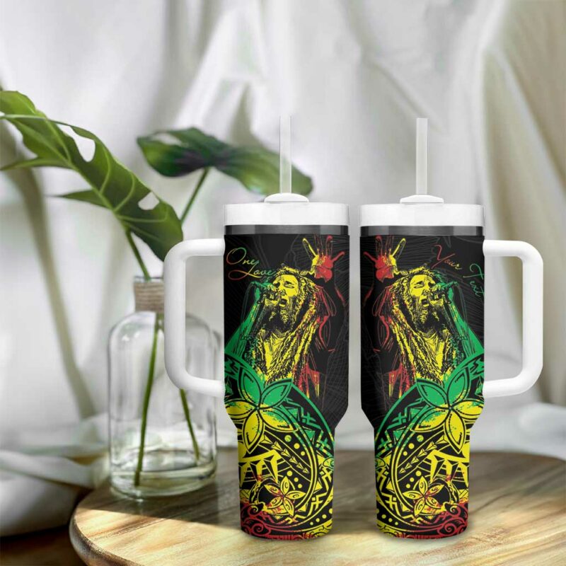 Reggae Jawaiian Festive Mix Polynesian Custom Stanley Quencher 40oz Stainless Steel Tumbler With Handle - Threewoofs - Image 9