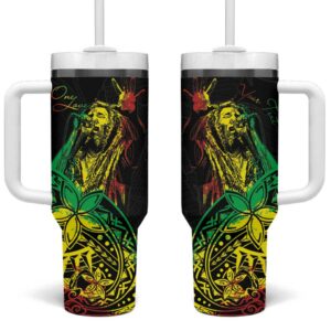 Reggae Jawaiian Festive Mix Polynesian Custom Stanley Quencher 40oz Stainless Steel Tumbler With Handle - Threewoofs