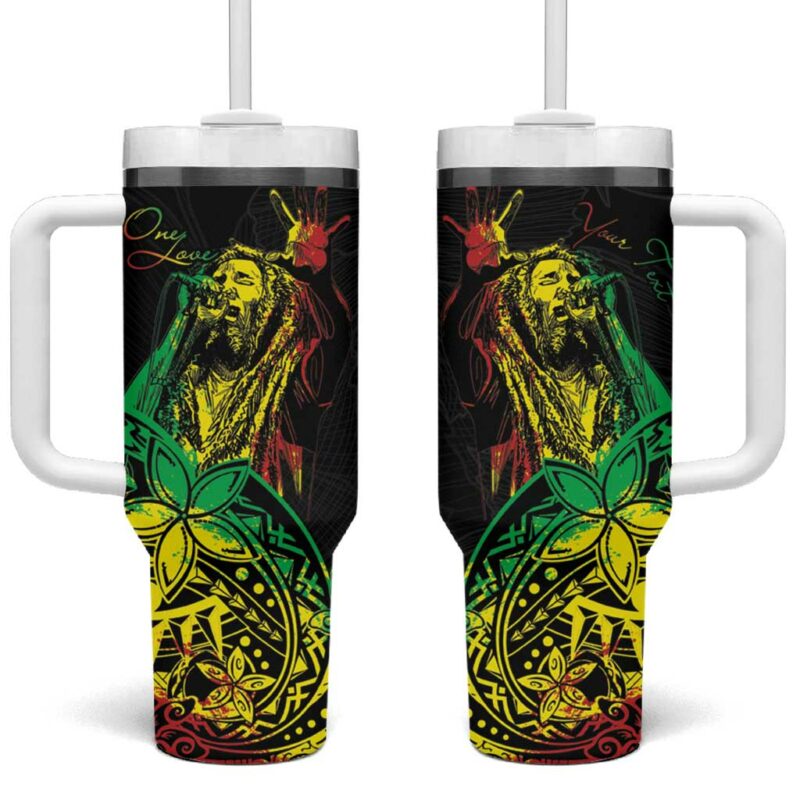 Reggae Jawaiian Festive Mix Polynesian Custom Stanley Quencher 40oz Stainless Steel Tumbler With Handle - Threewoofs