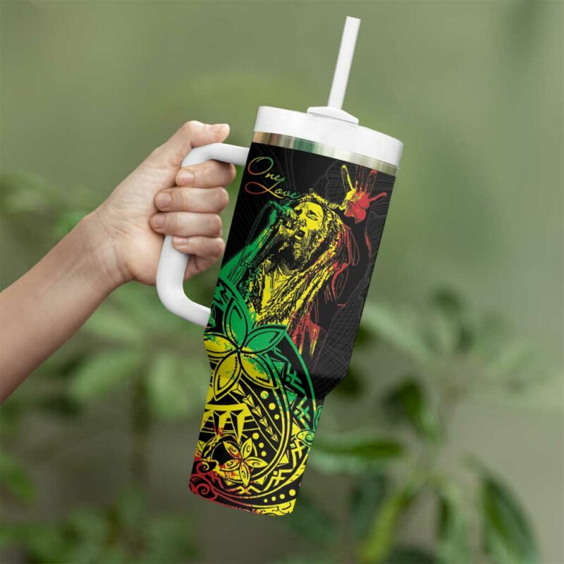 Reggae Jawaiian Festive Mix Polynesian Custom Stanley Quencher 40oz Stainless Steel Tumbler With Handle - Threewoofs - Image 3