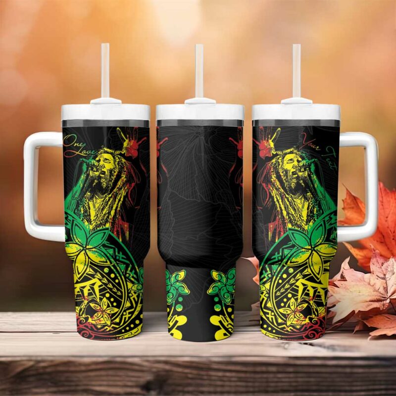 Reggae Jawaiian Festive Mix Polynesian Custom Stanley Quencher 40oz Stainless Steel Tumbler With Handle - Threewoofs - Image 4