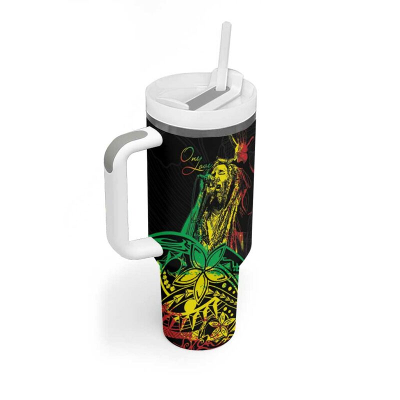 Reggae Jawaiian Festive Mix Polynesian Custom Stanley Quencher 40oz Stainless Steel Tumbler With Handle - Threewoofs - Image 2