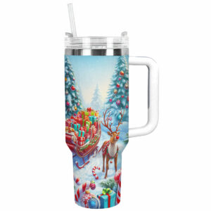 Reindeer‚Äôs Ride Christmas Custom Stanley Quencher 40oz Stainless Steel Tumbler With Handle - Threewoofs