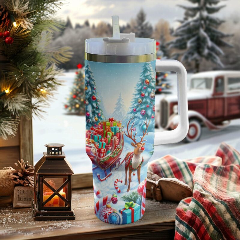 Reindeer‚Äôs Ride Christmas Custom Stanley Quencher 40oz Stainless Steel Tumbler With Handle - Threewoofs - Image 3