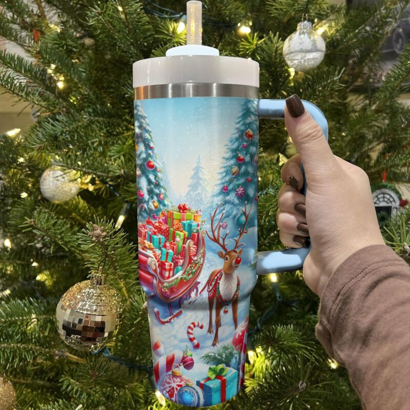 Reindeer‚Äôs Ride Christmas Custom Stanley Quencher 40oz Stainless Steel Tumbler With Handle - Threewoofs - Image 2