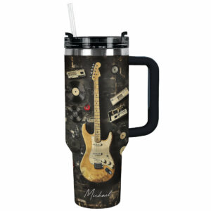 Retro Rhythm Guitar Custom Stanley Quencher 40oz Stainless Steel Tumbler With Handle - Threewoofs