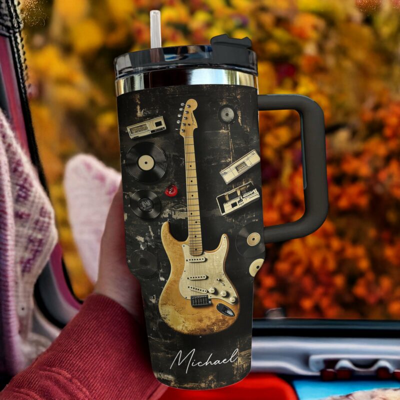 Retro Rhythm Guitar Custom Stanley Quencher 40oz Stainless Steel Tumbler With Handle - Threewoofs - Image 2