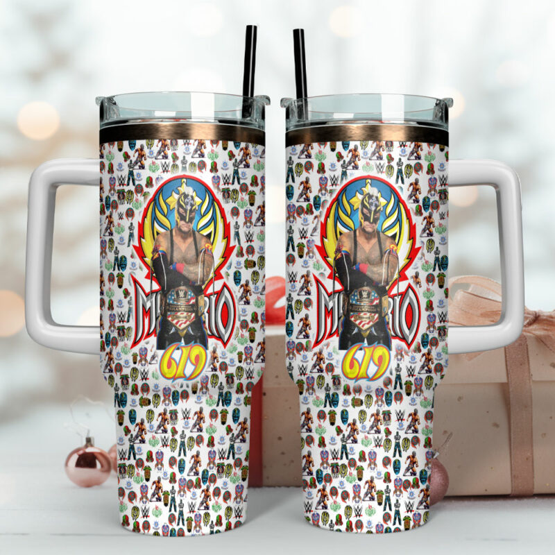 Rey Mysterio WWE Sports Custom Stanley Quencher 40oz Stainless Steel Tumbler With Handle - Threewoofs - Image 4