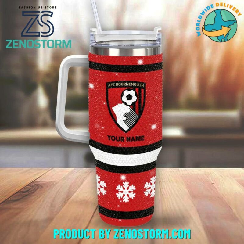 Rhinestone Bling AFC Bournemouth EPL Custom Stanley Quencher 40oz Stainless Steel Tumbler With Handle - Threewoofs - Image 2