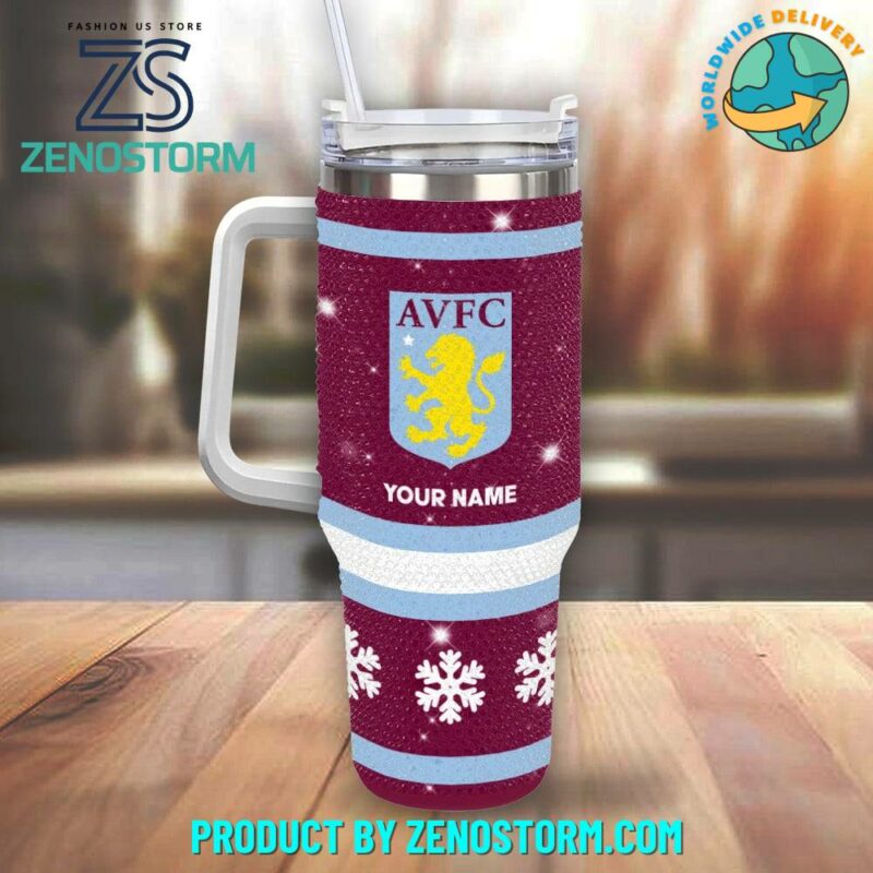 Rhinestone Bling Aston Villa EPL Custom Stanley Quencher 40oz Stainless Steel Tumbler With Handle - Threewoofs - Image 2