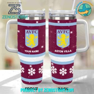 Rhinestone Bling Aston Villa EPL Custom Stanley Quencher 40oz Stainless Steel Tumbler With Handle - Threewoofs