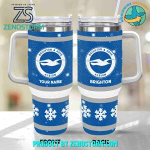 Rhinestone Bling Brighton & Hove Albion EPL Custom Stanley Quencher 40oz Stainless Steel Tumbler With Handle - Threewoofs