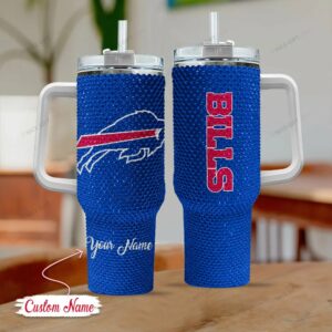 Rhinestone Bling Buffalo Bills NFL Sports Custom Stanley Quencher 40oz Stainless Steel Tumbler With Handle - Threewoofs