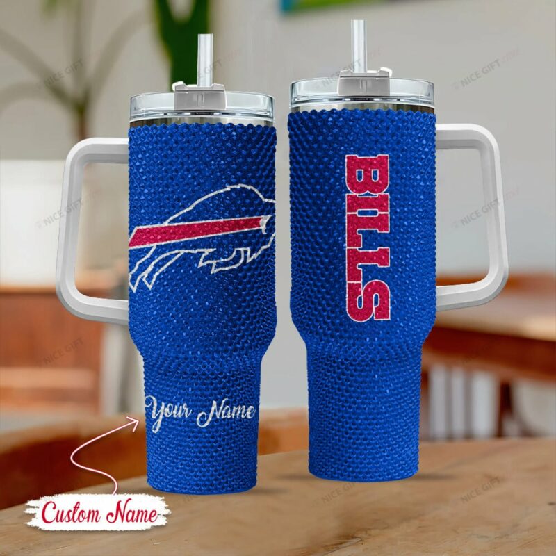 Rhinestone Bling Buffalo Bills NFL Sports Custom Stanley Quencher 40oz Stainless Steel Tumbler With Handle - Threewoofs