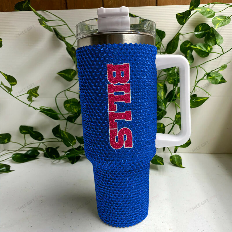Rhinestone Bling Buffalo Bills NFL Sports Custom Stanley Quencher 40oz Stainless Steel Tumbler With Handle - Threewoofs - Image 3