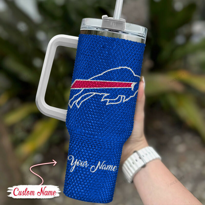 Rhinestone Bling Buffalo Bills NFL Sports Custom Stanley Quencher 40oz Stainless Steel Tumbler With Handle - Threewoofs - Image 2