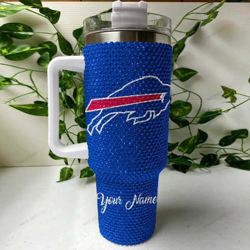 Rhinestone Bling Buffalo Bills NFL Sports Custom Stanley Quencher 40oz Stainless Steel Tumbler With Handle - Threewoofs - Image 4