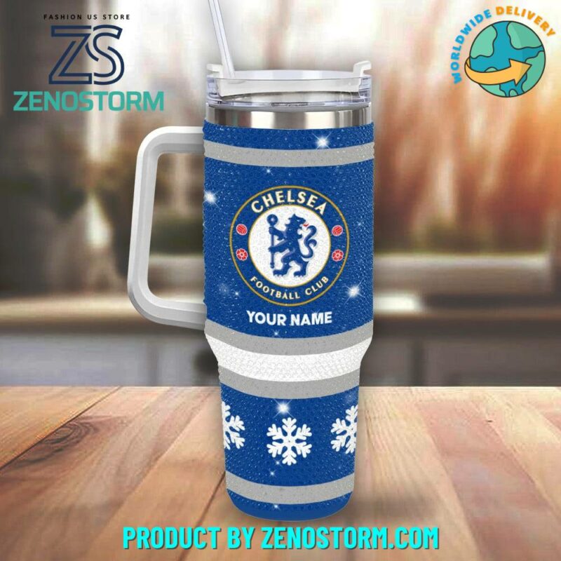Rhinestone Bling Chelsea EPL Custom Stanley Quencher 40oz Stainless Steel Tumbler With Handle - Threewoofs - Image 2
