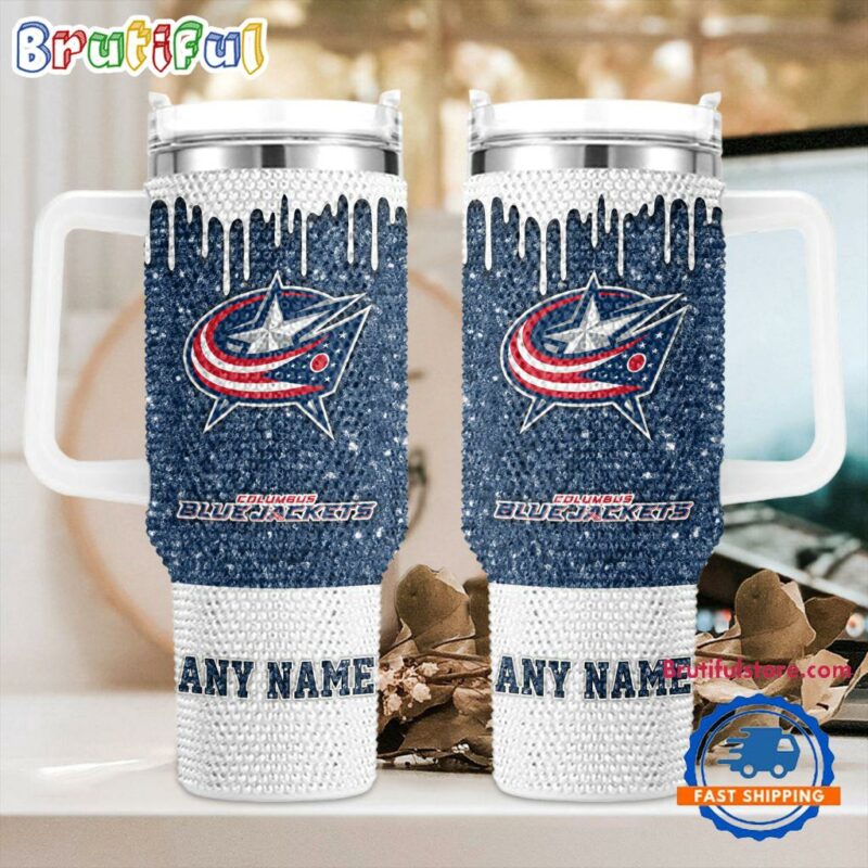 Rhinestone Bling Columbus Blue Jackets NHL Sports Custom Stanley Quencher 40oz Stainless Steel Tumbler With Handle - Threewoofs