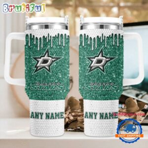 Rhinestone Bling Dallas Stars NHL Sports Custom Stanley Quencher 40oz Stainless Steel Tumbler With Handle - Threewoofs