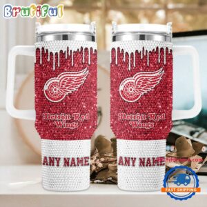 Rhinestone Bling Detroit Red Wings NHL Sports Custom Stanley Quencher 40oz Stainless Steel Tumbler With Handle - Threewoofs